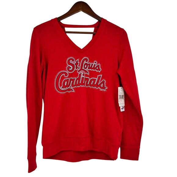 NEW St. Louis Cardinals MLB open draped back bar red sweatshirt top size large - Picture 1 of 7